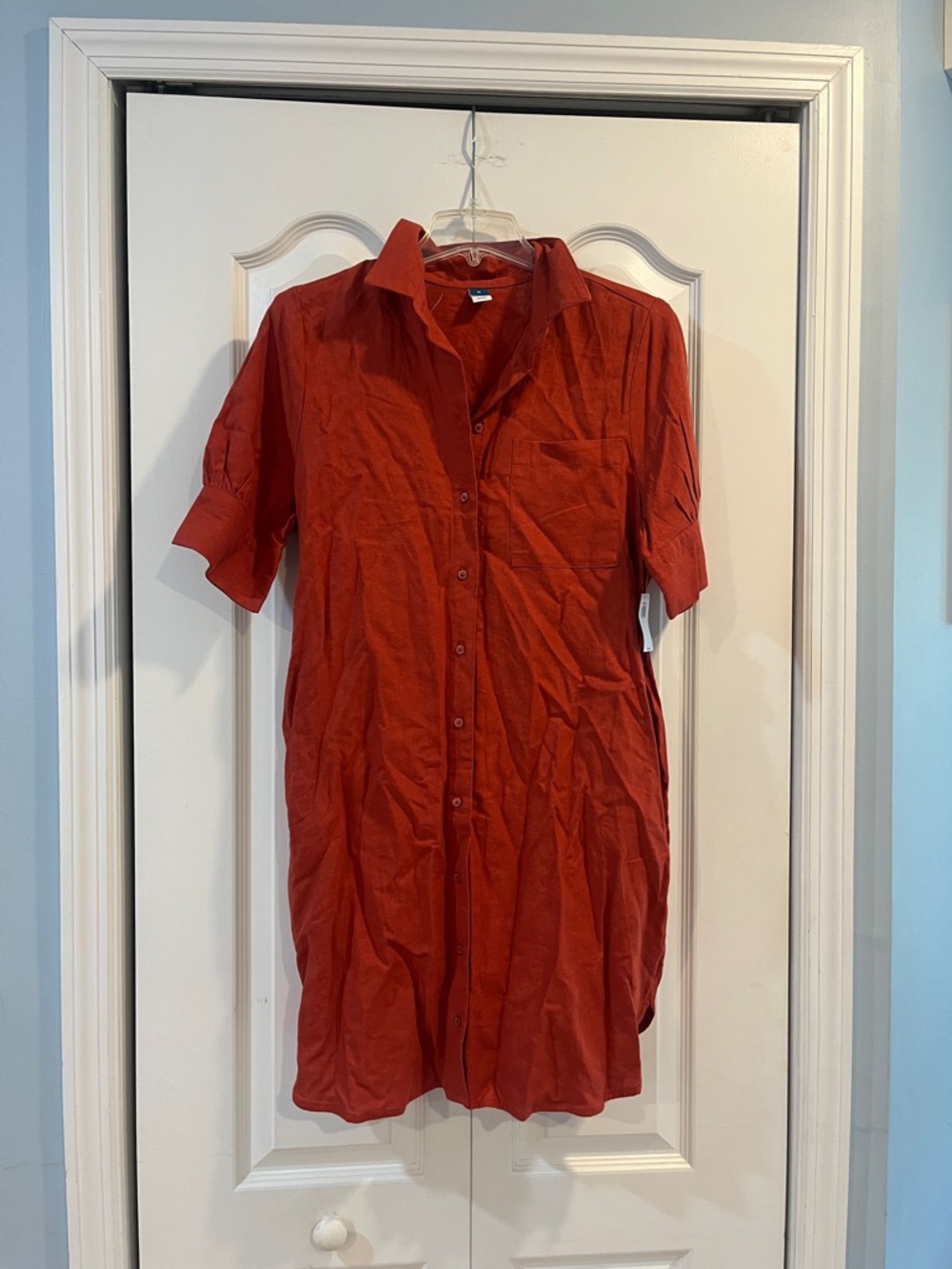 Old Navy Orange Linen Button-Up Shirt Dress